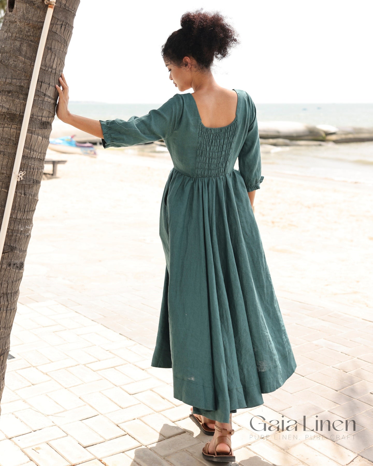 Linen scoop neck dress