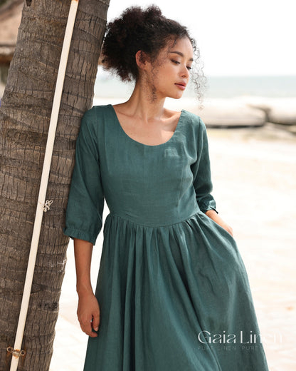 Linen scoop neck dress