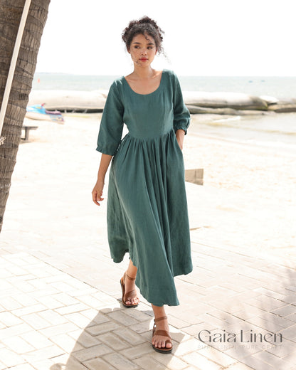 Linen scoop neck dress