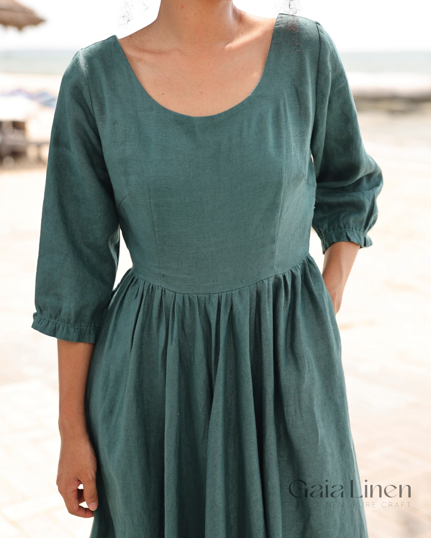 Linen scoop neck dress