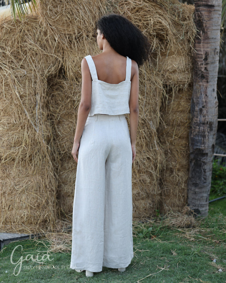 Hand-embroidered linen set pants and top