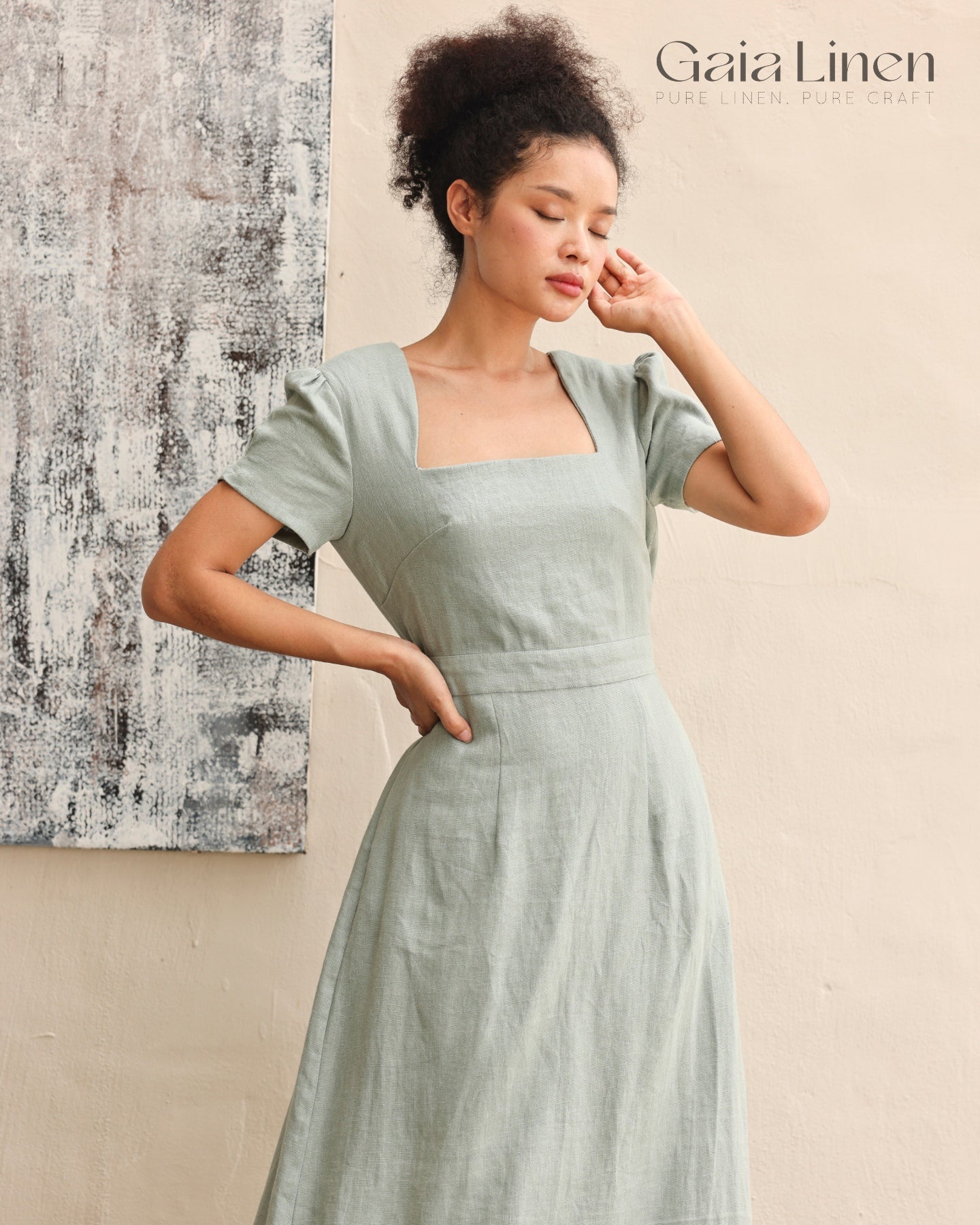 Linen short sleeves dress