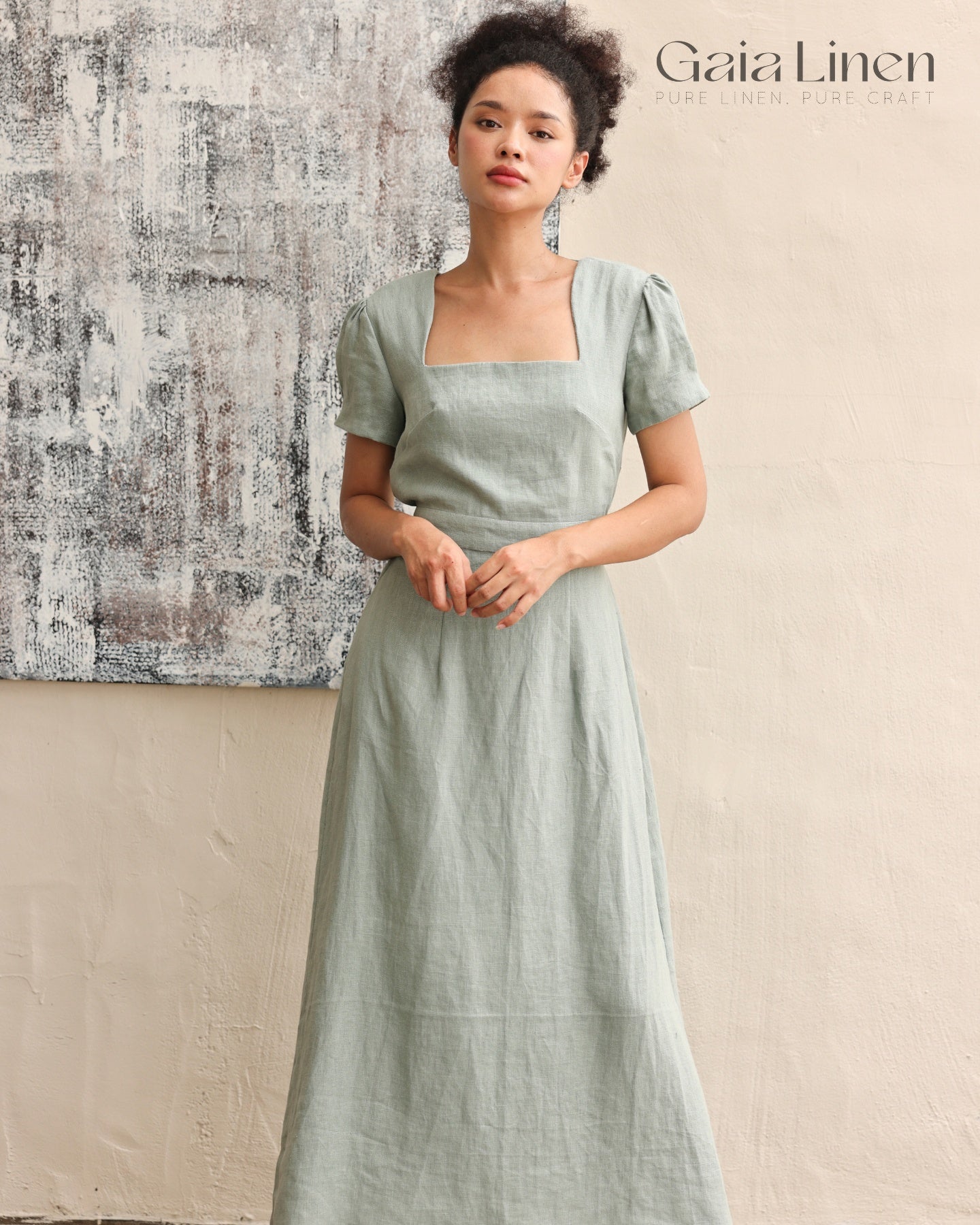 Linen short sleeves dress