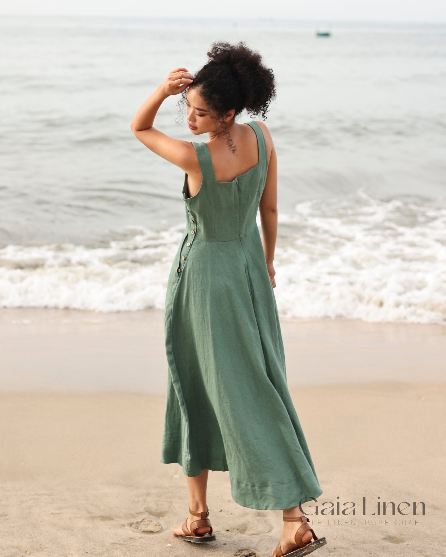 Linen side button dress SAFARI Linen side button dress SAFARI