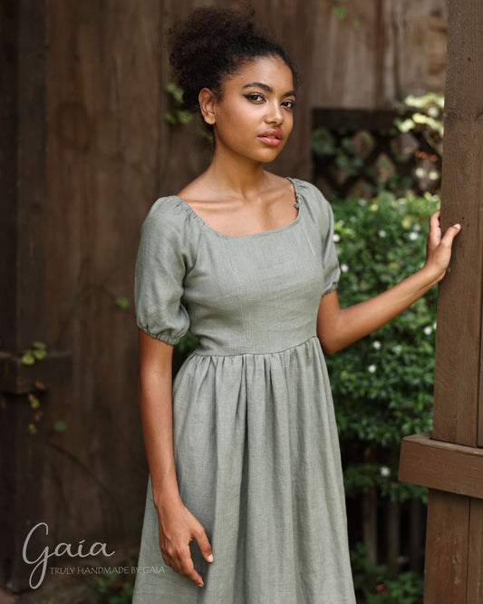 Linen simple midi dress