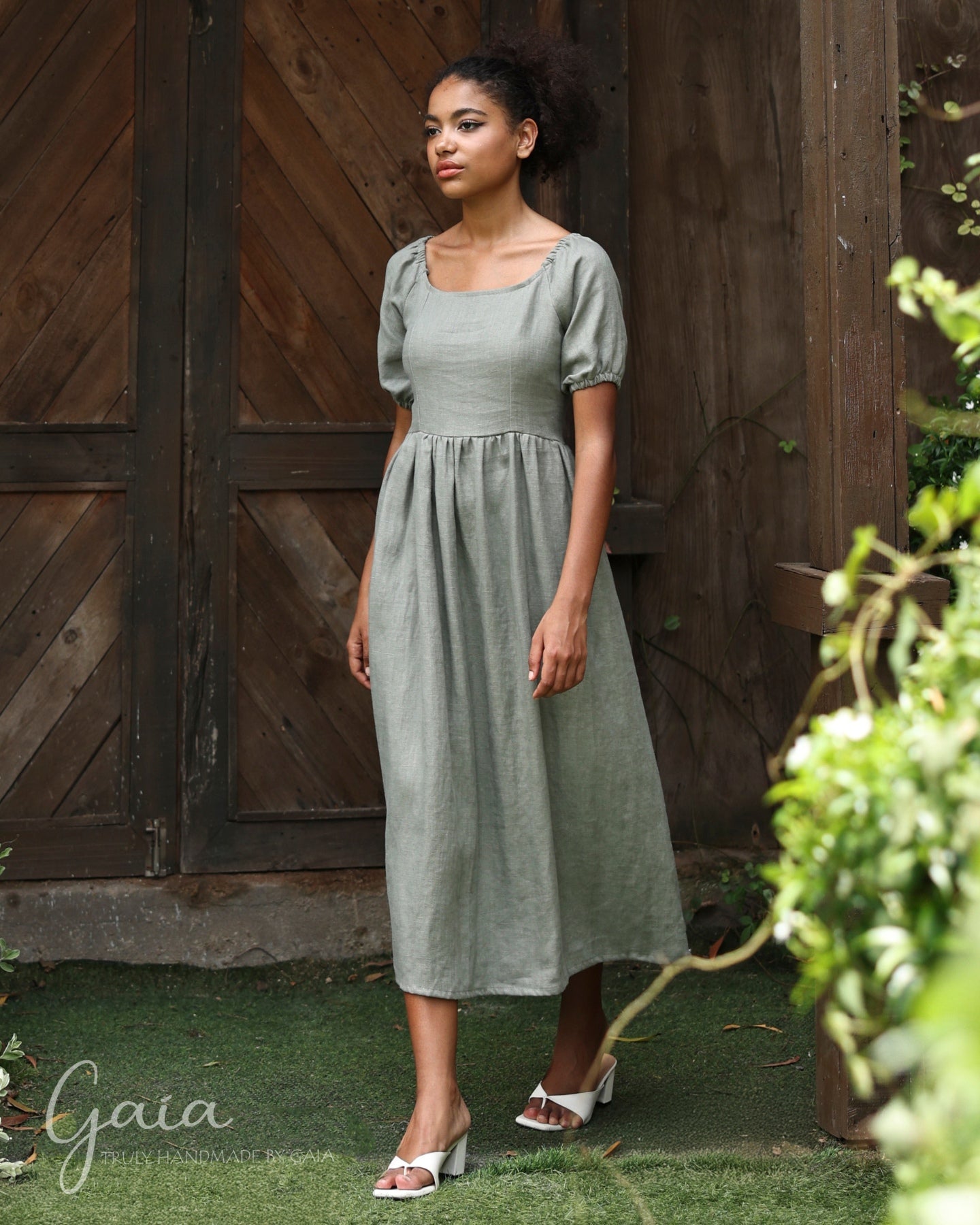 Linen simple midi dress SANDRA Linen simple midi dress SANDRA