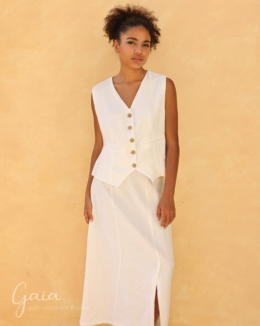 Linen skirt vest set 