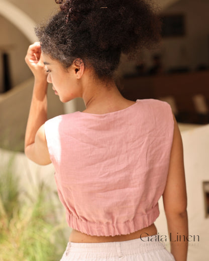 Linen sleeveless crop top