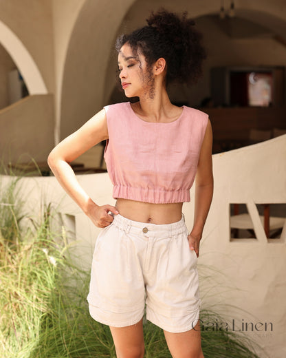 Linen sleeveless crop top