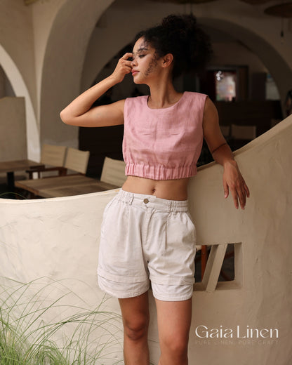 Linen sleeveless crop top