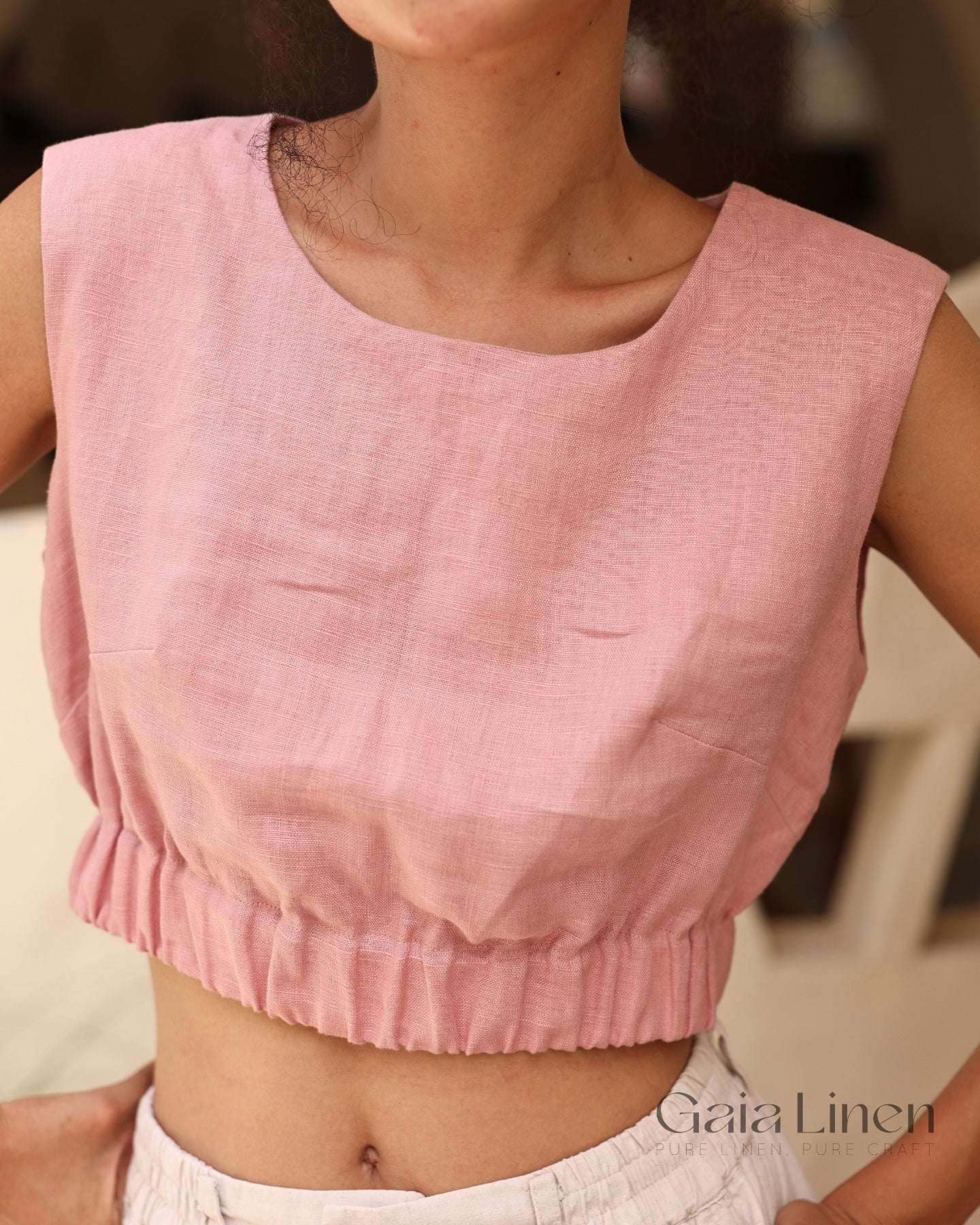 Linen sleeveless crop top