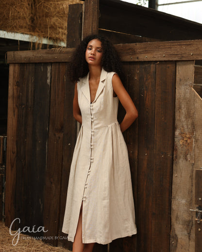 Linen sleeveless linen shirt dress