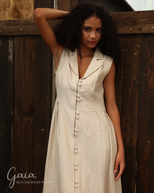 Linen sleeveless linen shirt dress