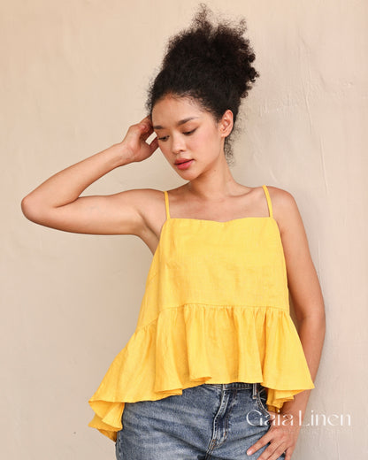 Linen sleeveless ruffle top