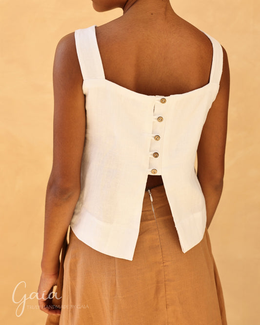 Linen sleeveless split back top