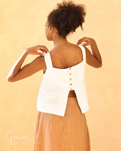 Linen sleeveless split back top