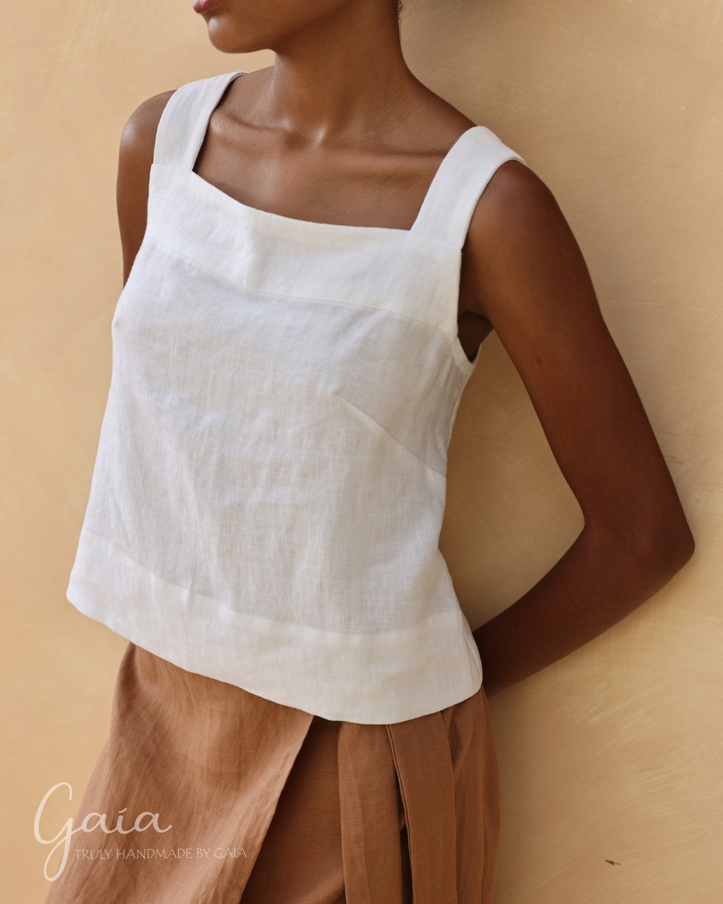 Linen sleeveless split back top