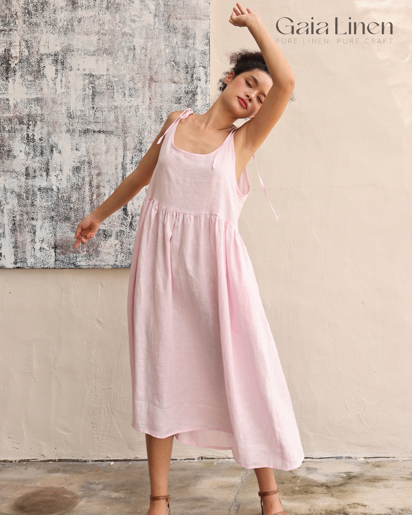 Linen spaghetti strap dress