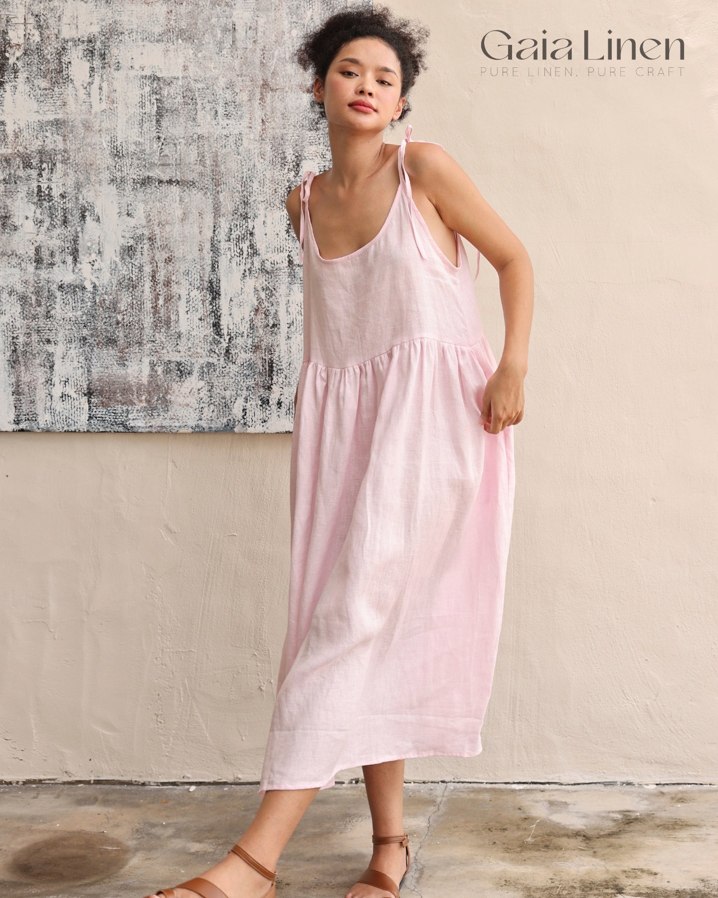 Linen spaghetti strap dress