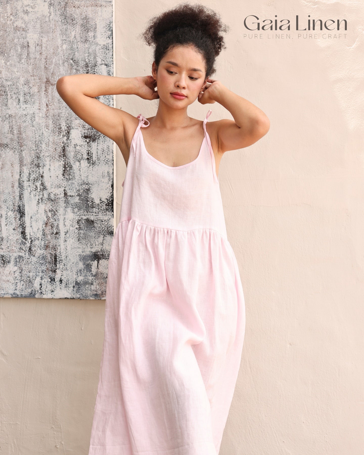 Linen spaghetti strap dress