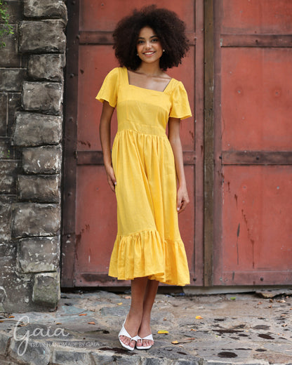 Linen square neck dress