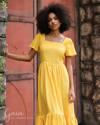 Linen square neck dress