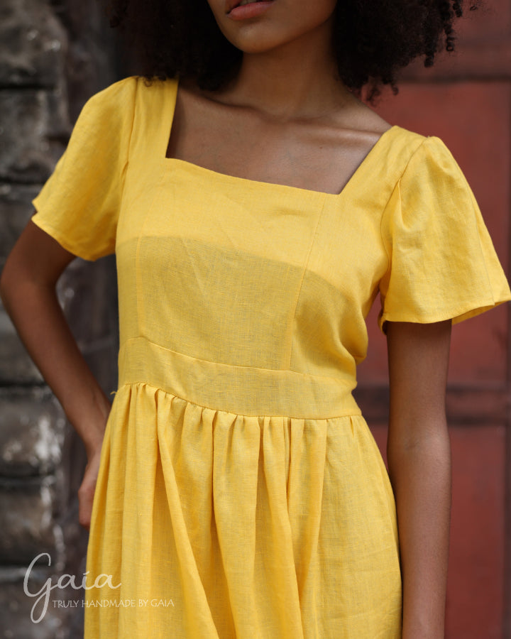 Linen square neck dress