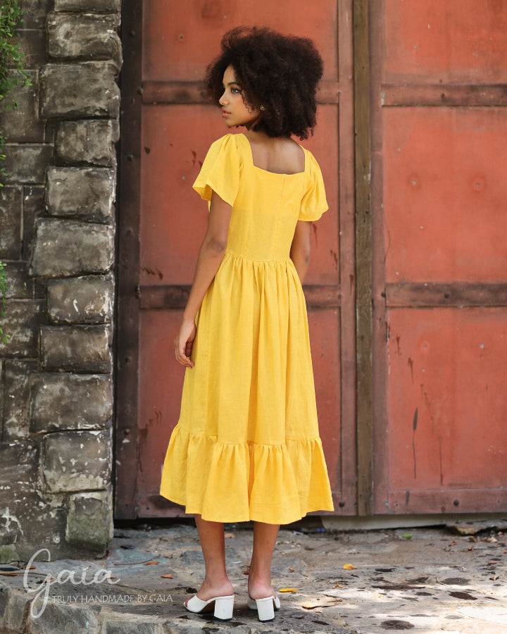 Linen square neck dress