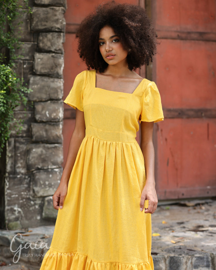 Linen square neck dress