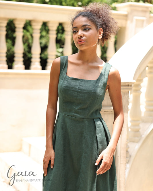 Linen square neck sleeveless dress