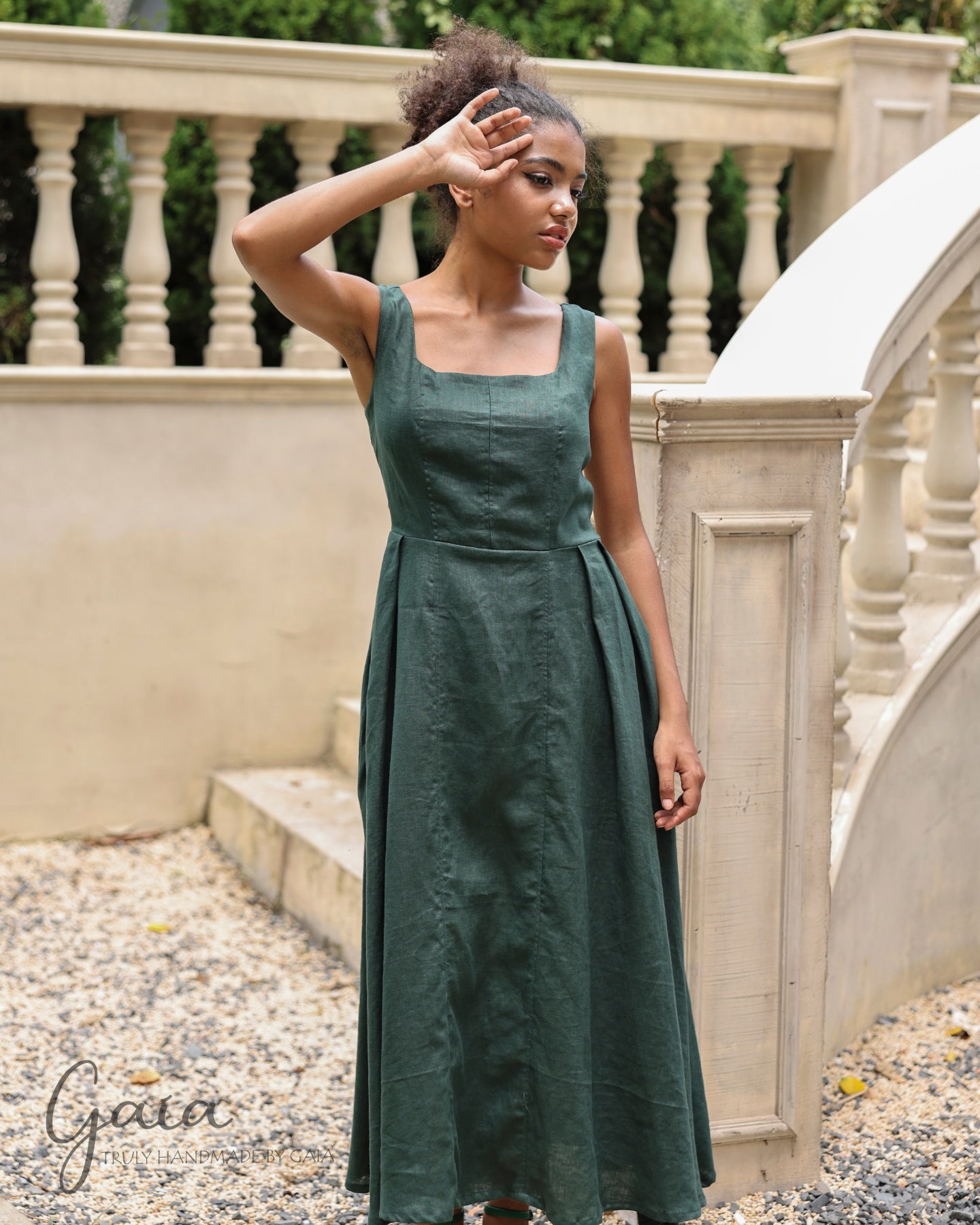 Linen square neck sleeveless dress CASSIDY – MadebyGaia
