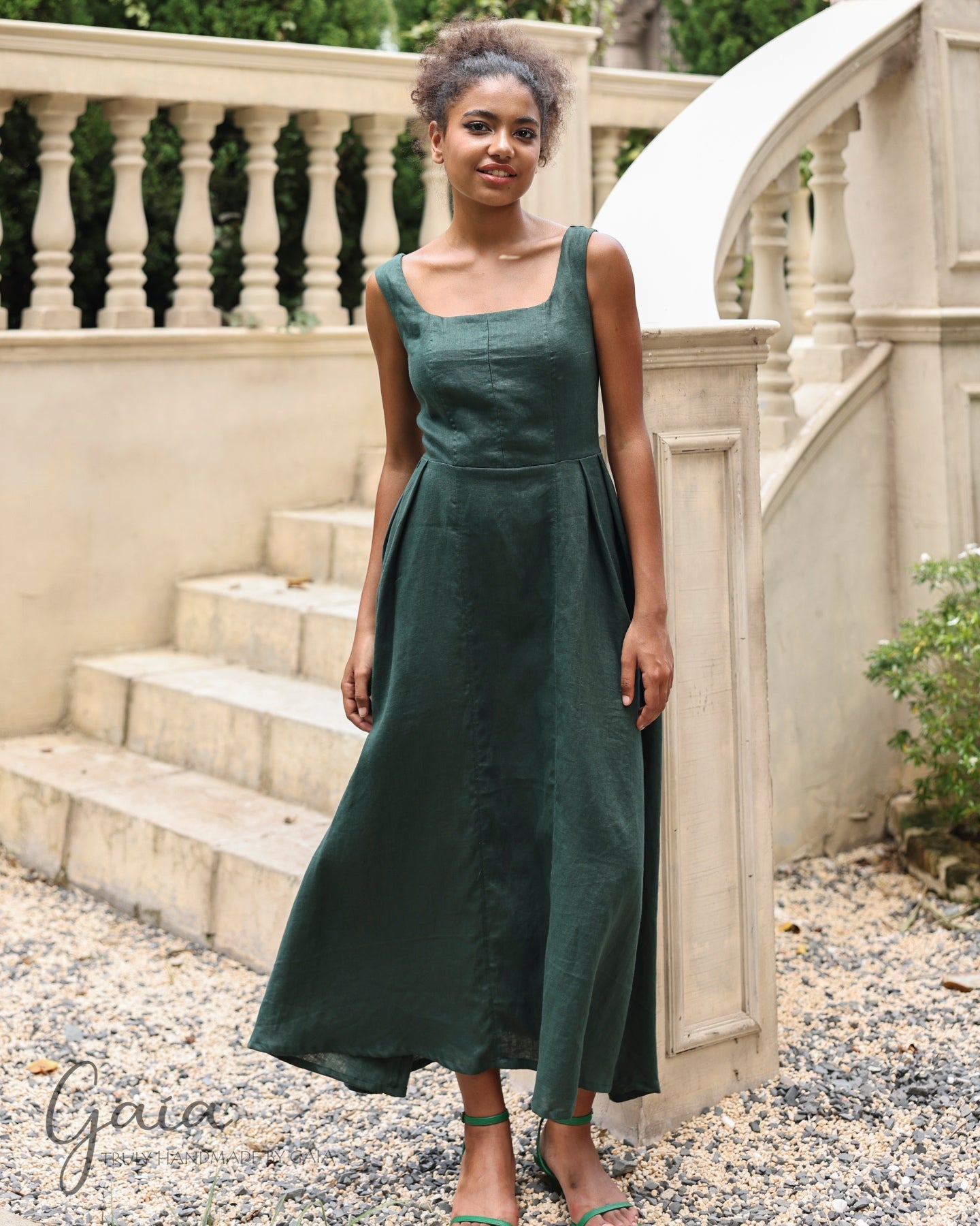 Linen square neck sleeveless dress