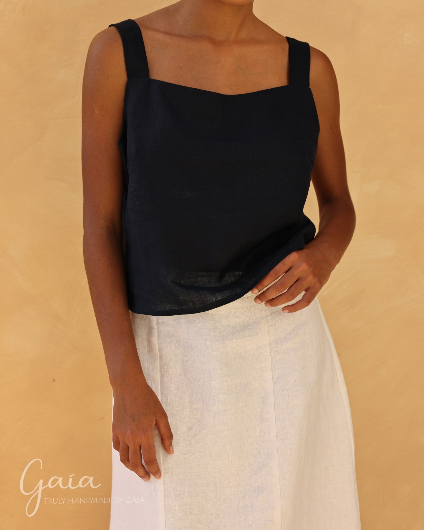 Linen square neck tank top