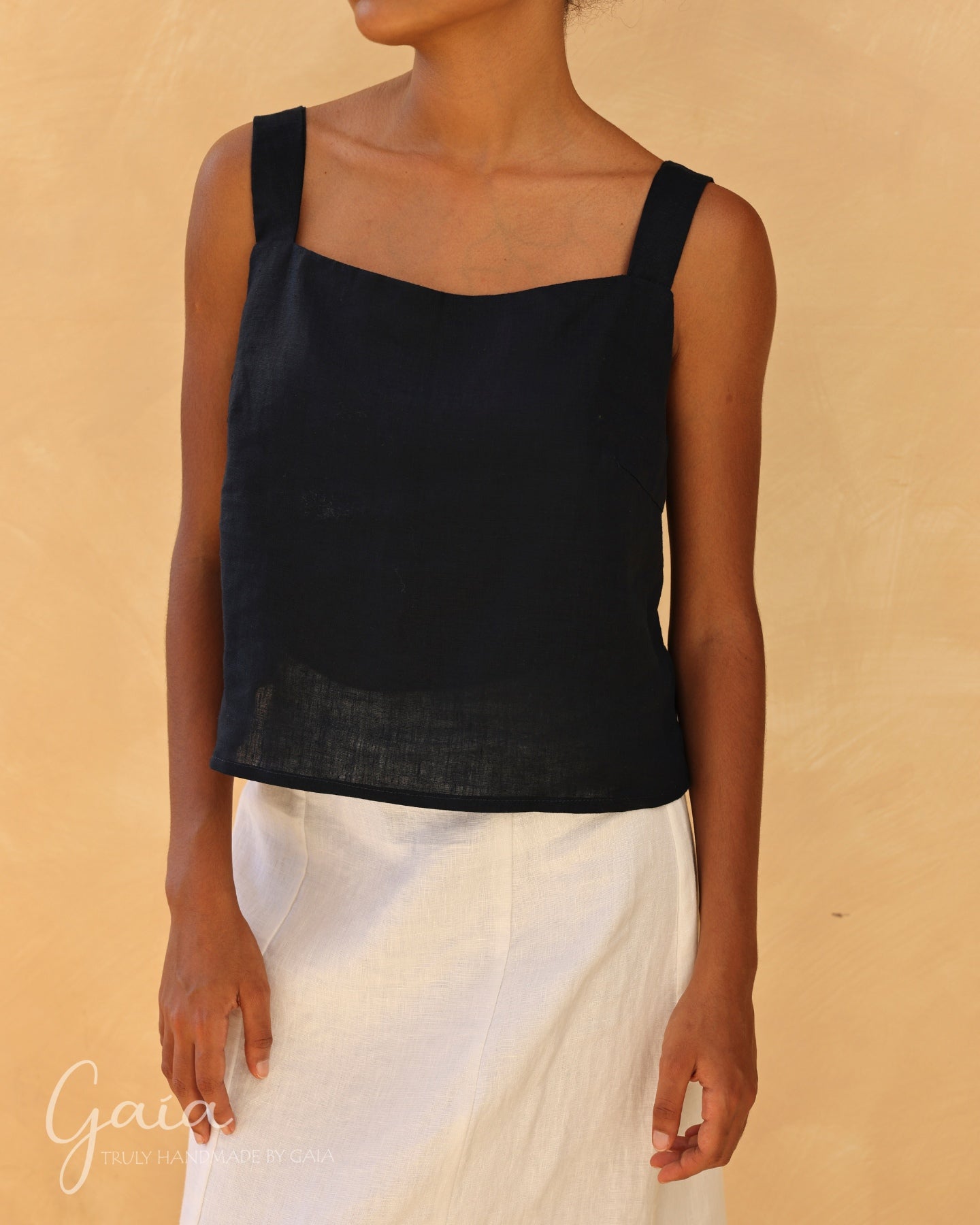 Linen square neck tank top