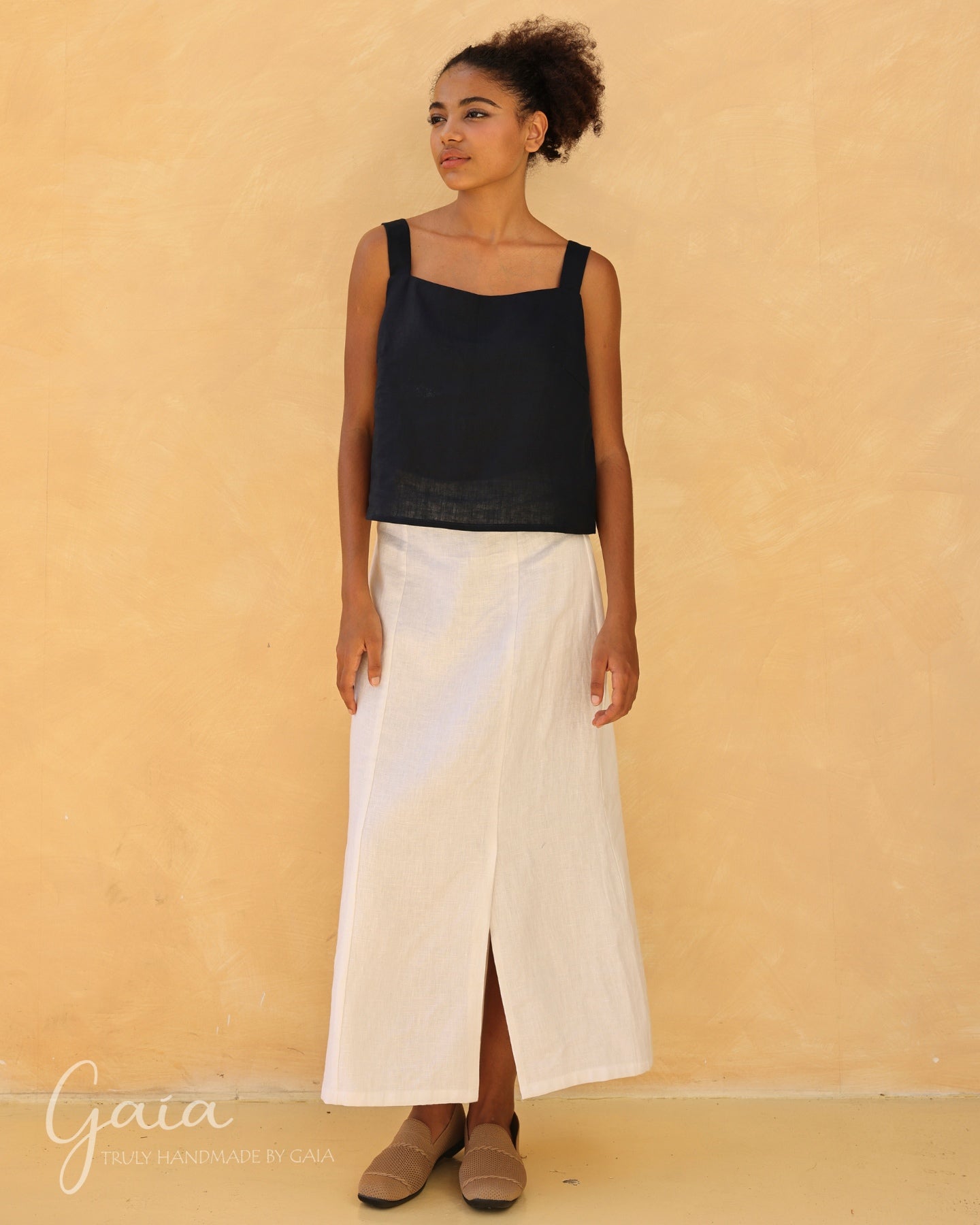 Linen square neck tank top