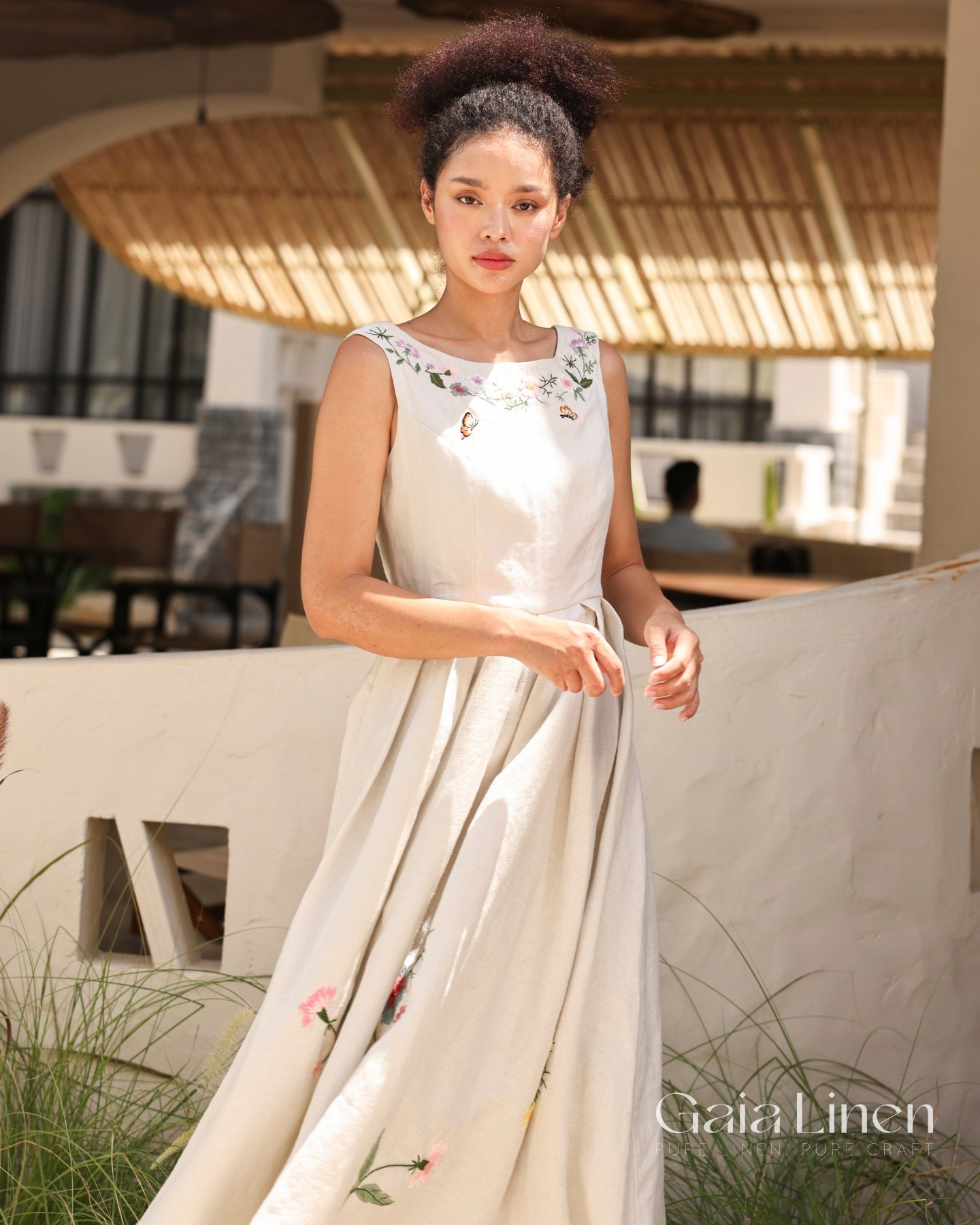 Hand-embroidered linen summer dress KEVA