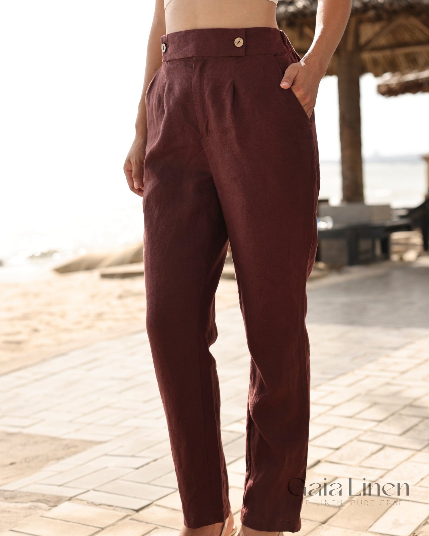 Linen tapered leg pants