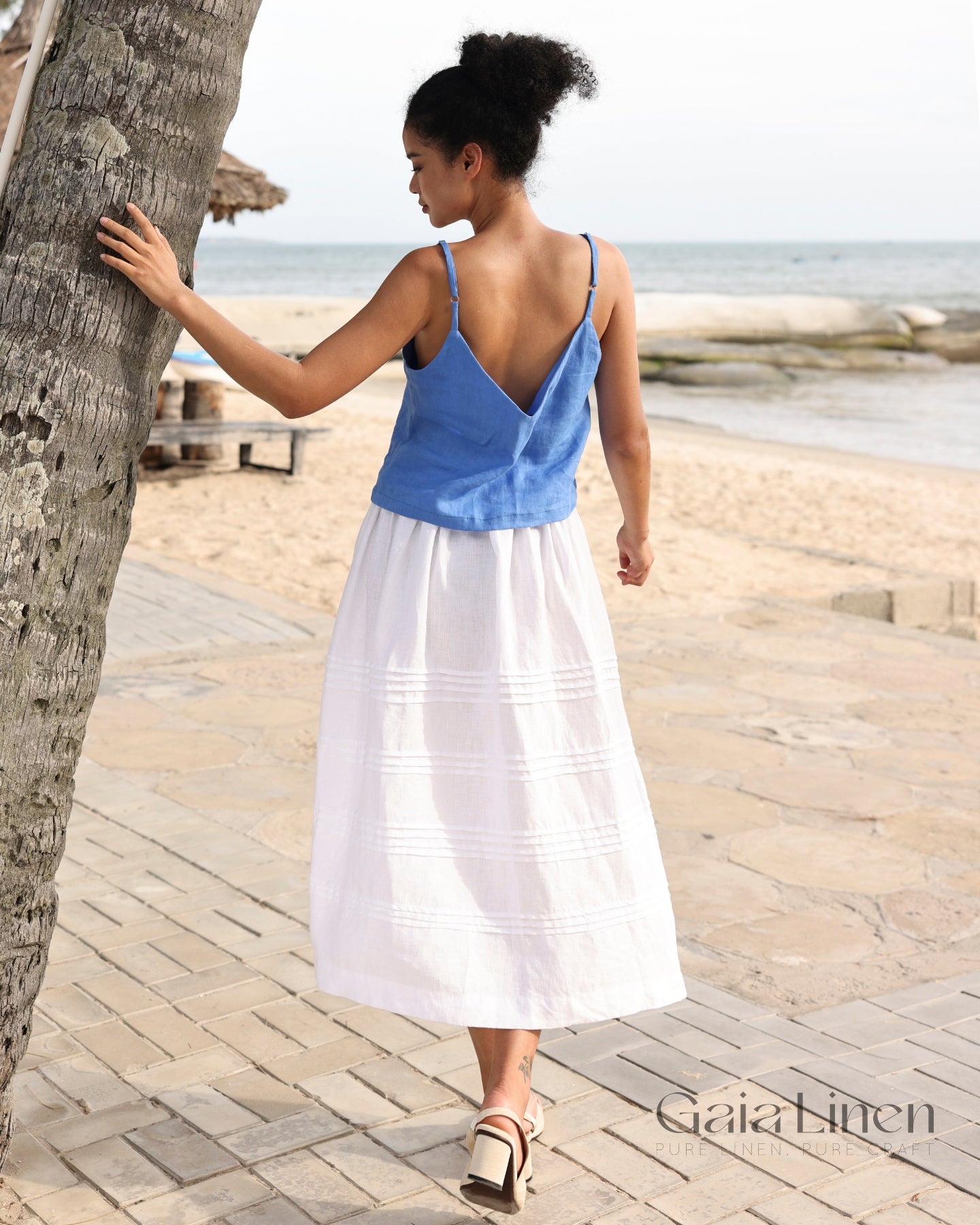 Linen thin strap tank top