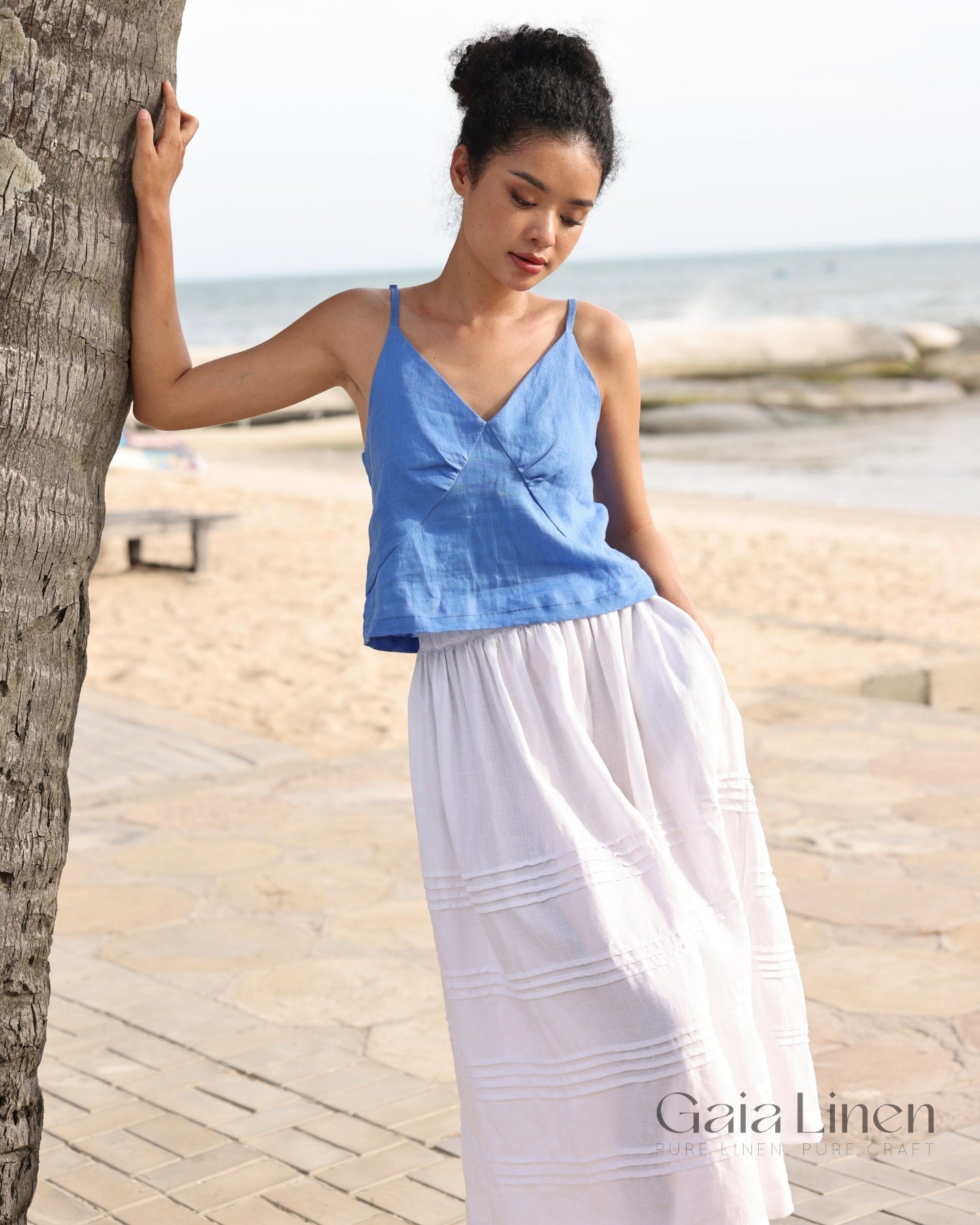 Linen thin strap tank top