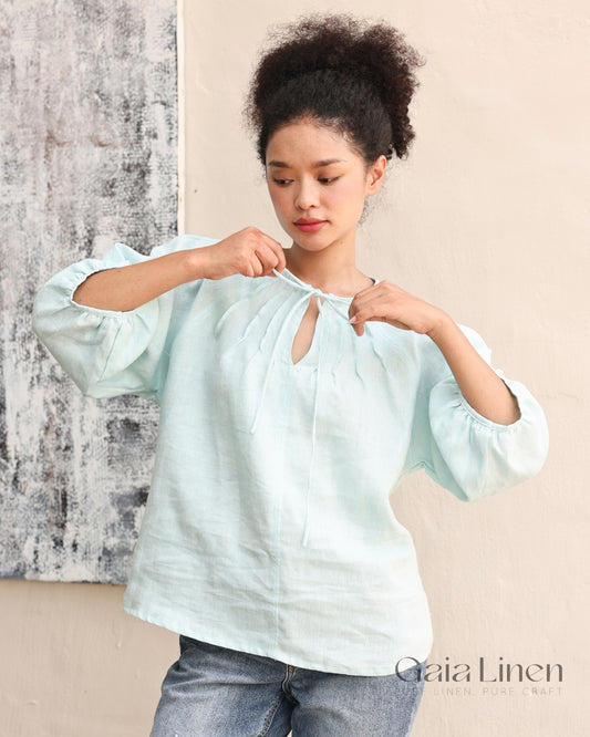 Linen tie front top