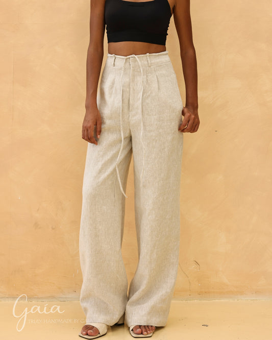 Linen tie waist pants