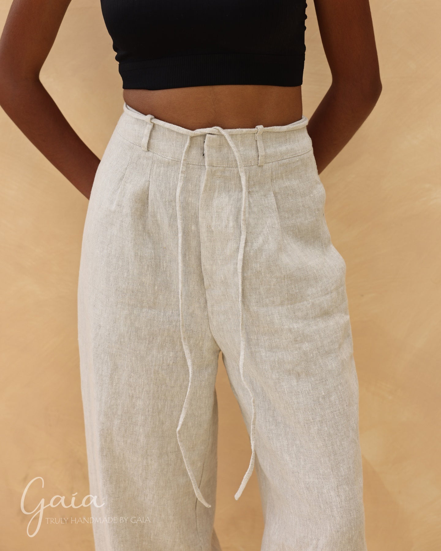 Linen tie waist pants