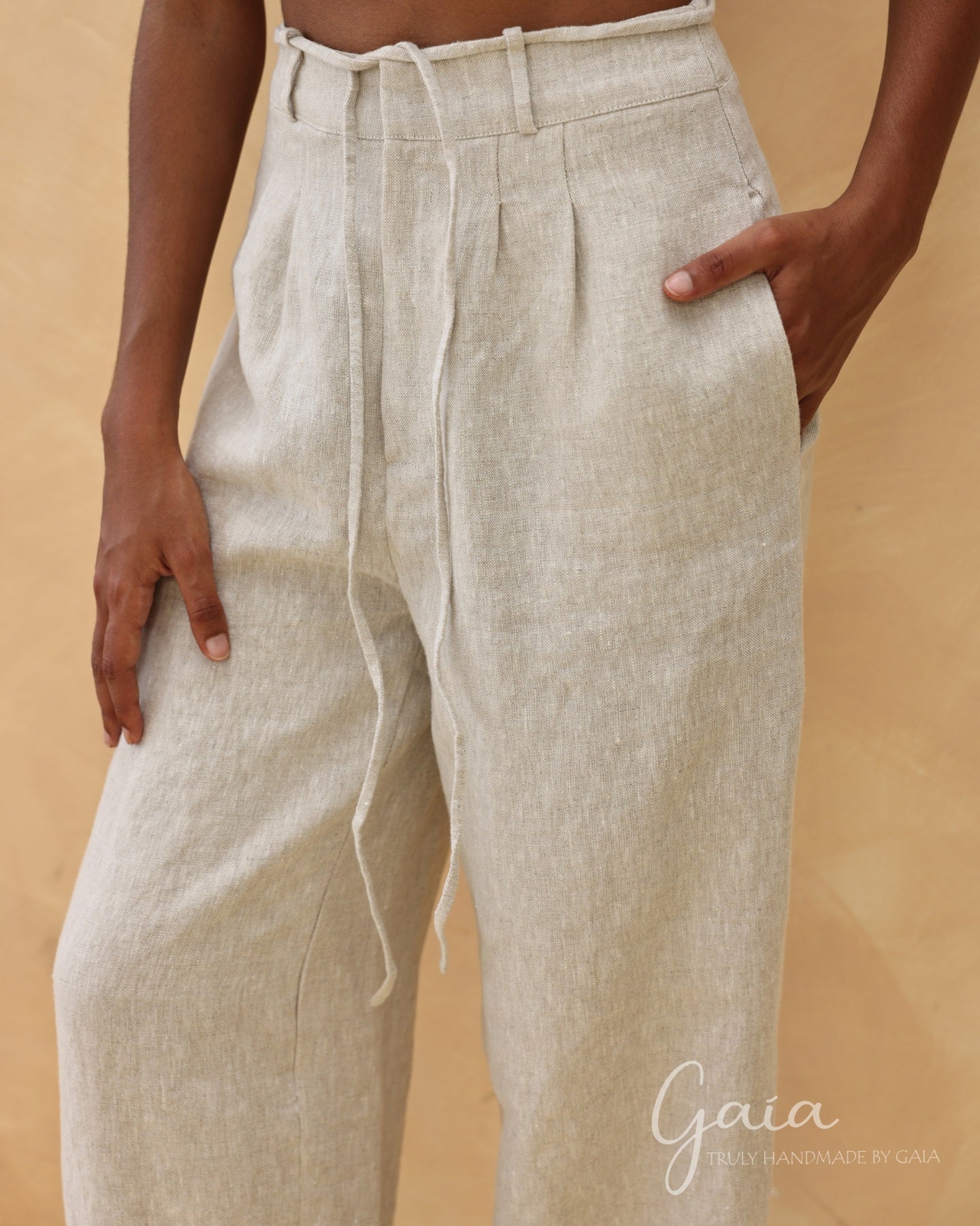 Linen tie waist pants