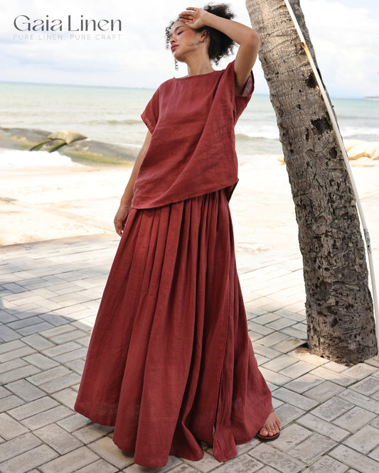 Linen top and skirt set