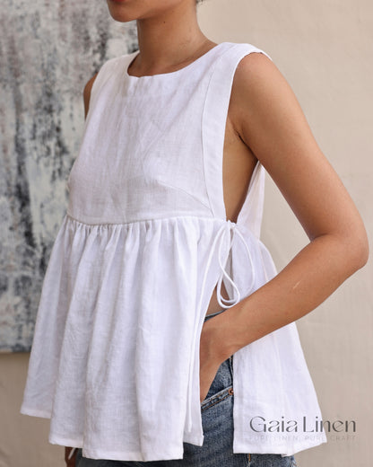 Linen top with side ties