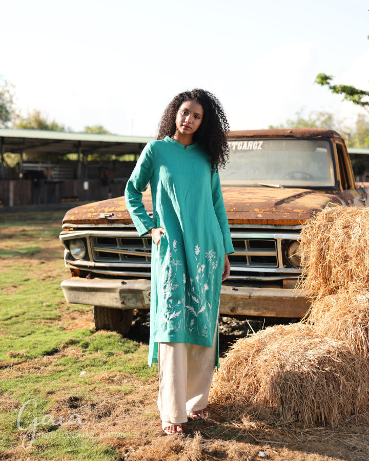 Linen tunic top and pants set