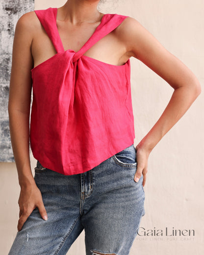 Linen twist neck top