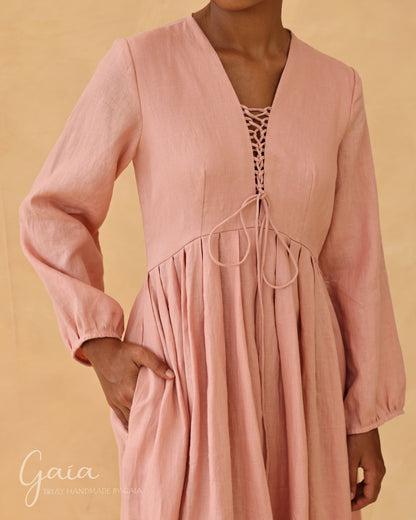 Linen V-neck lace up dress