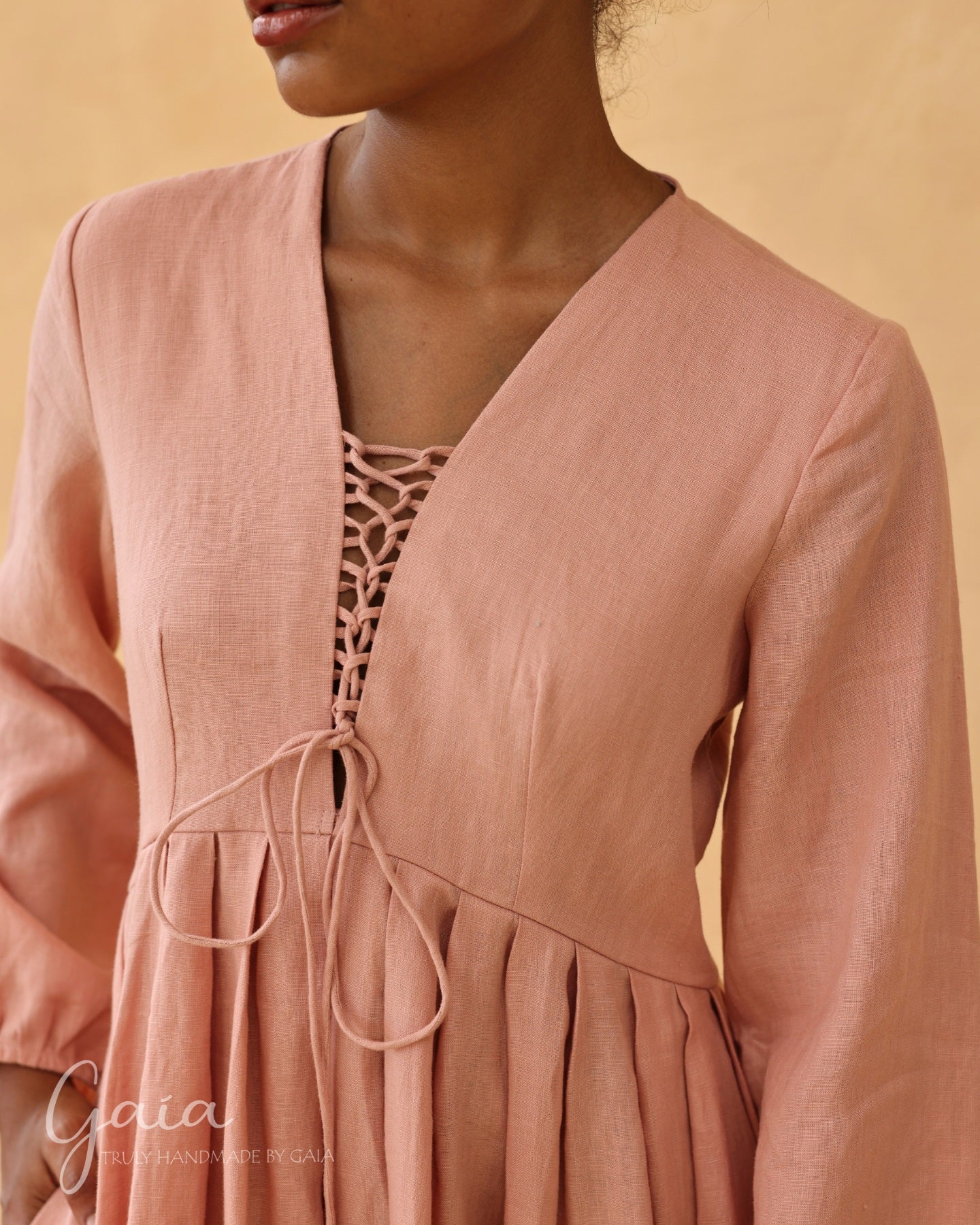 Linen V-Neck Lace Up Dress Estelle Linen V-Neck Lace Up Dress Estelle