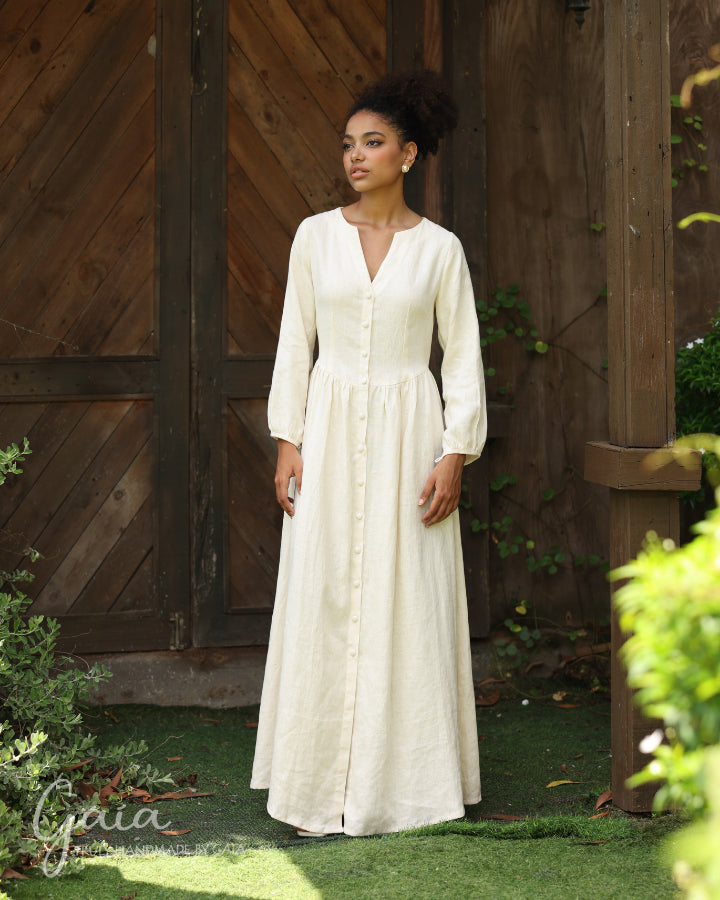 Linen V-neck maxi dress